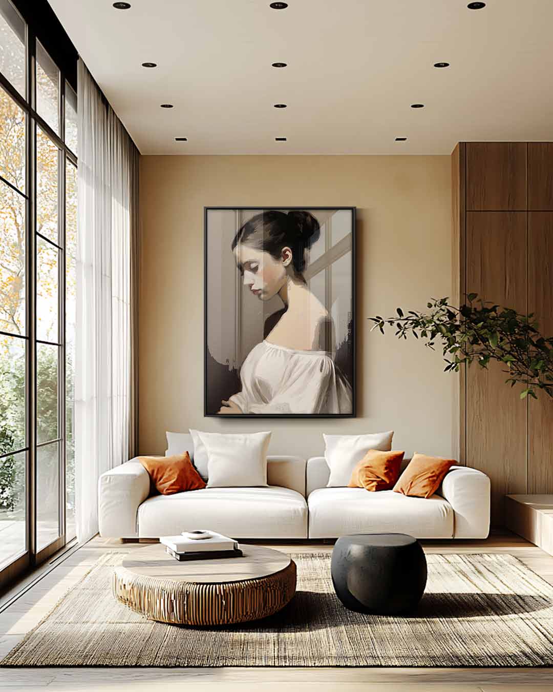 Dromerige Portretstudie – plexiglas wanddecoratie in portret formaat