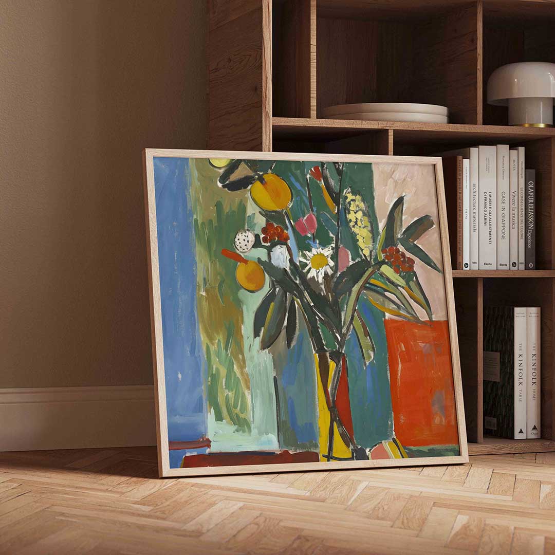 Bloemen en fruit – moderne wandkunst als vierkante poster