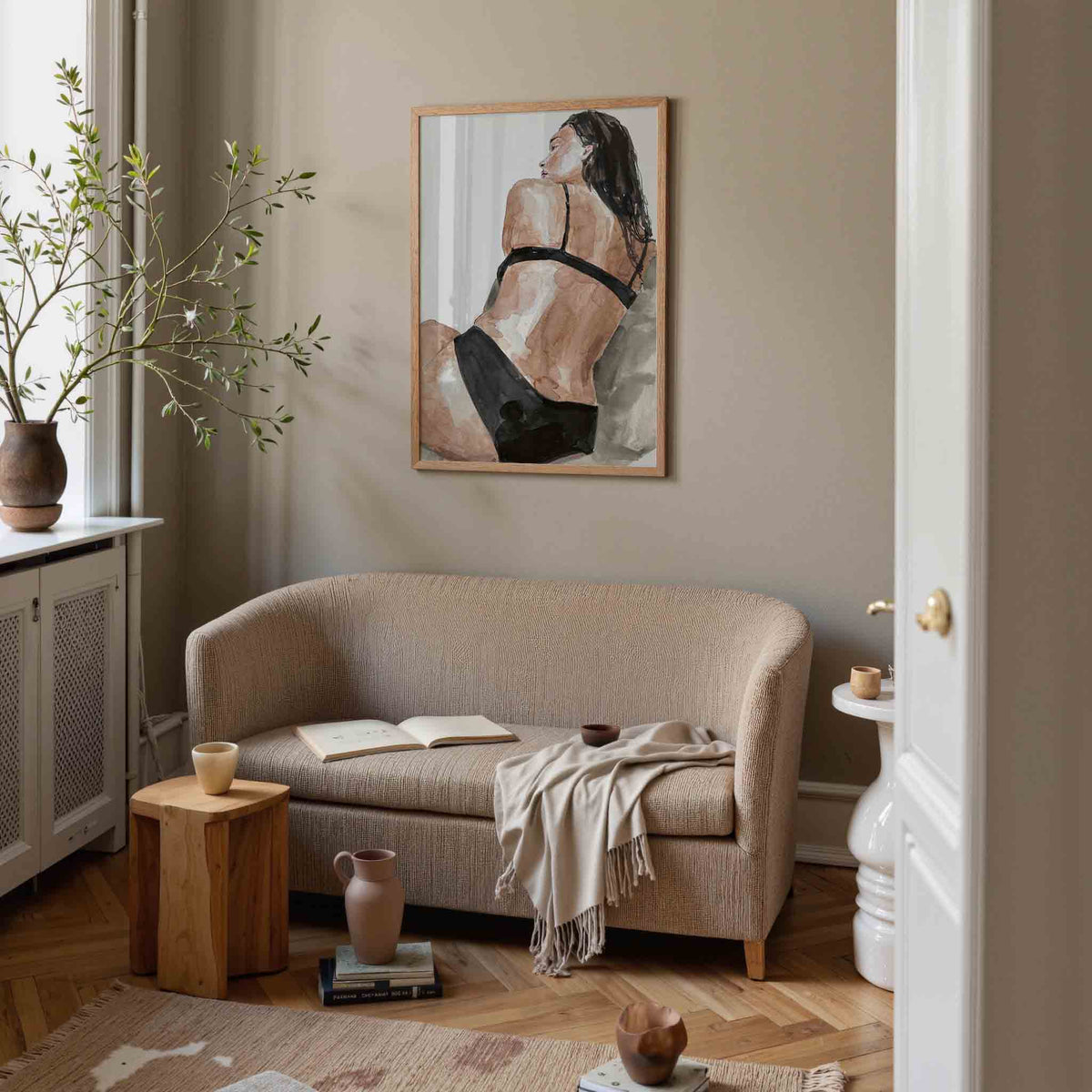 Vrouw in zwart ondergoed – vrouwelijke poster in staand formaat