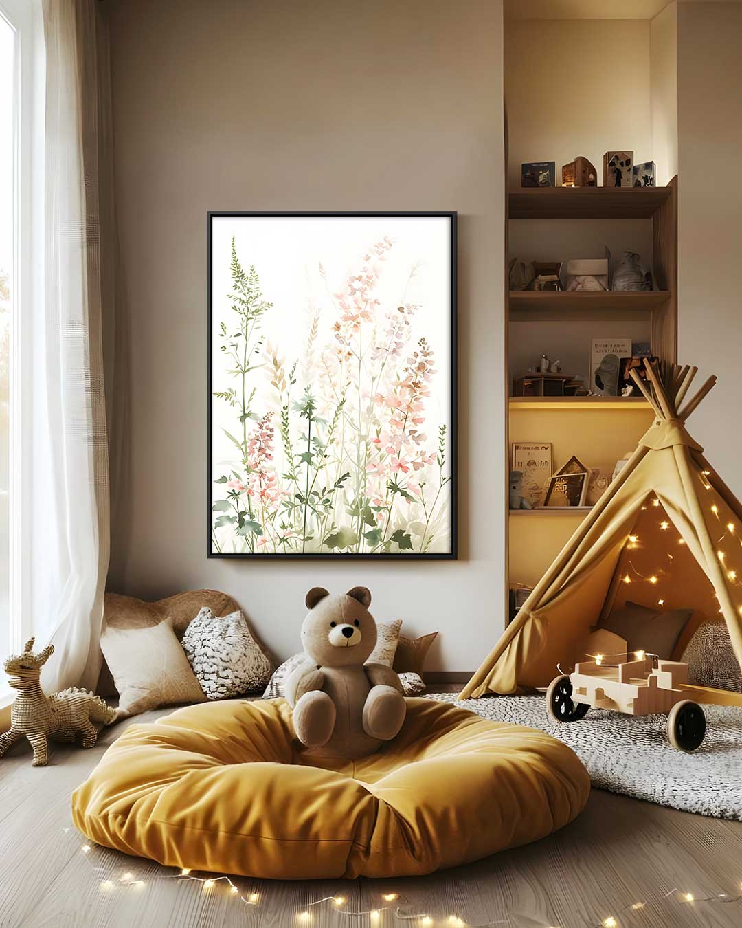 Zachte Bloemensilhouetten – staand kunstwerk voor modern interieur