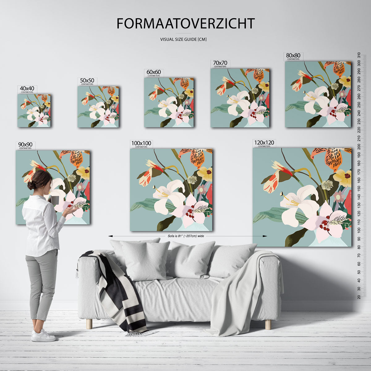 Bloemen in vaas – vierkante muurposter met kleurrijke vormen