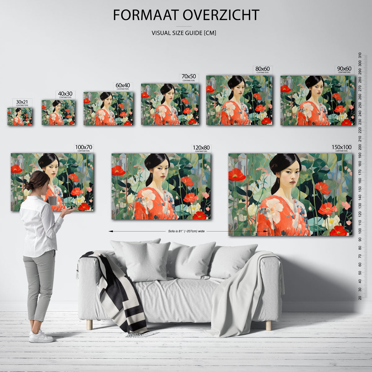 Vrouw in bloemen – liggende muurposter voor keuken of eethoek