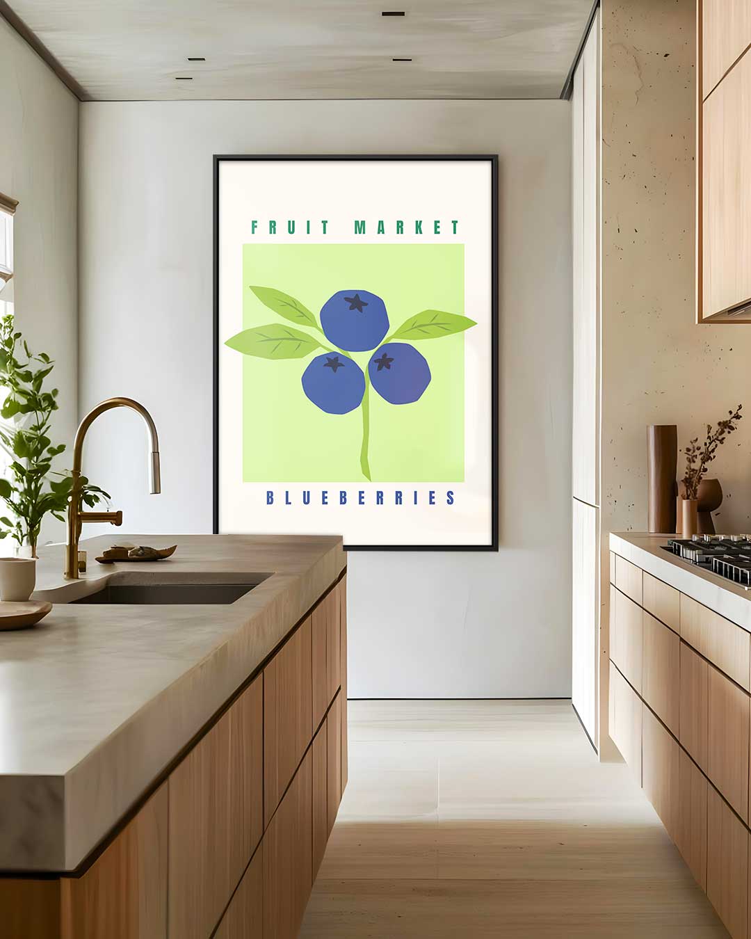 Blauw Bessen Markt Poster – staand kunstwerk voor modern interieur