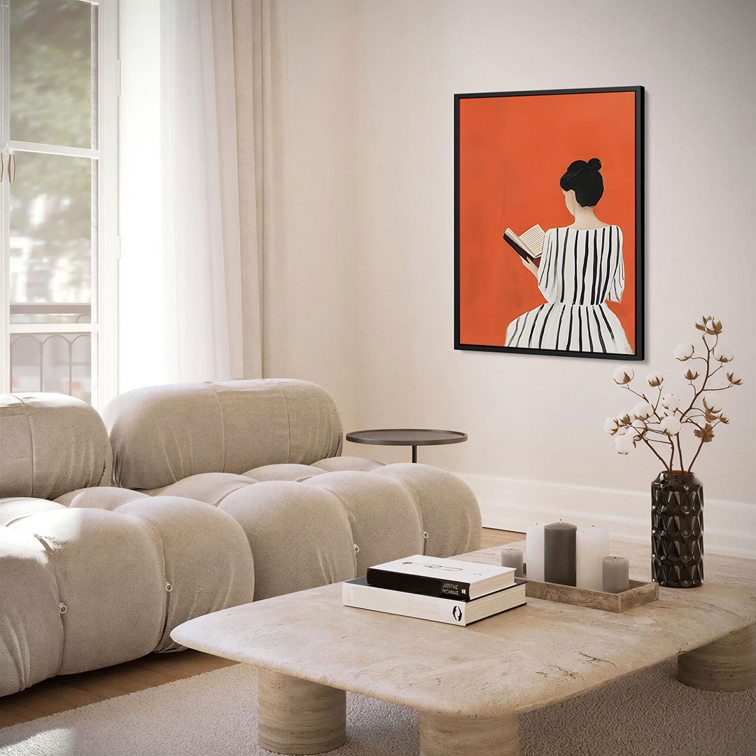 Vrouw met boek – kunstwerk als stijlvolle wanddecoratie