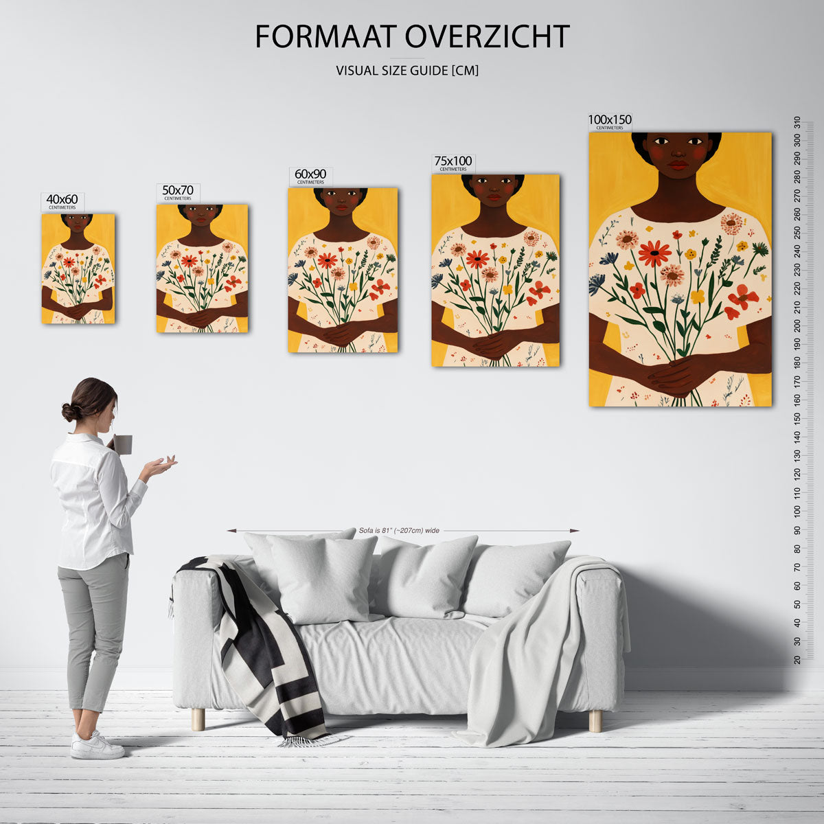 Bloemenportret vrouw – staand wanddecoratie kunstwerk