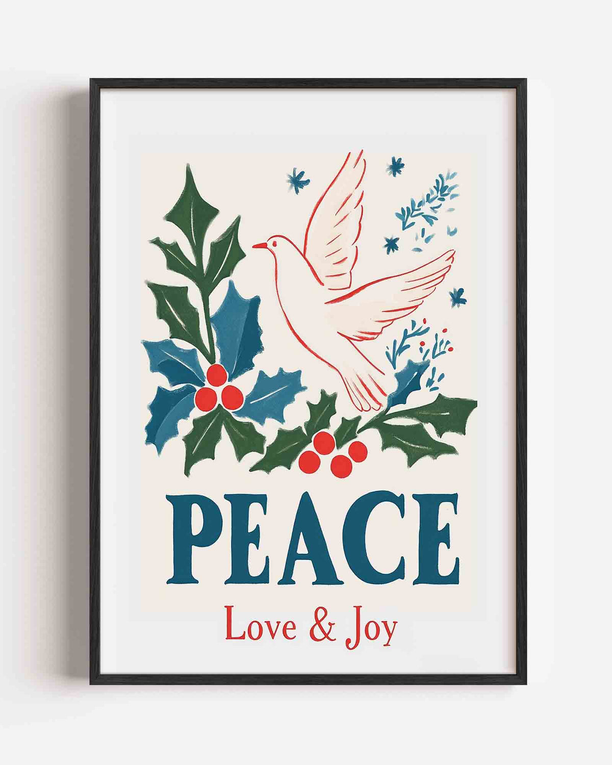 Vredesduif en hulst – kerst portret poster als wanddecoratie