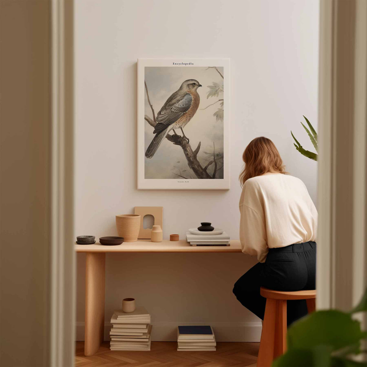 Vintage Vogelschilderij op Canvas – kunstwerk met zwarte baklijst