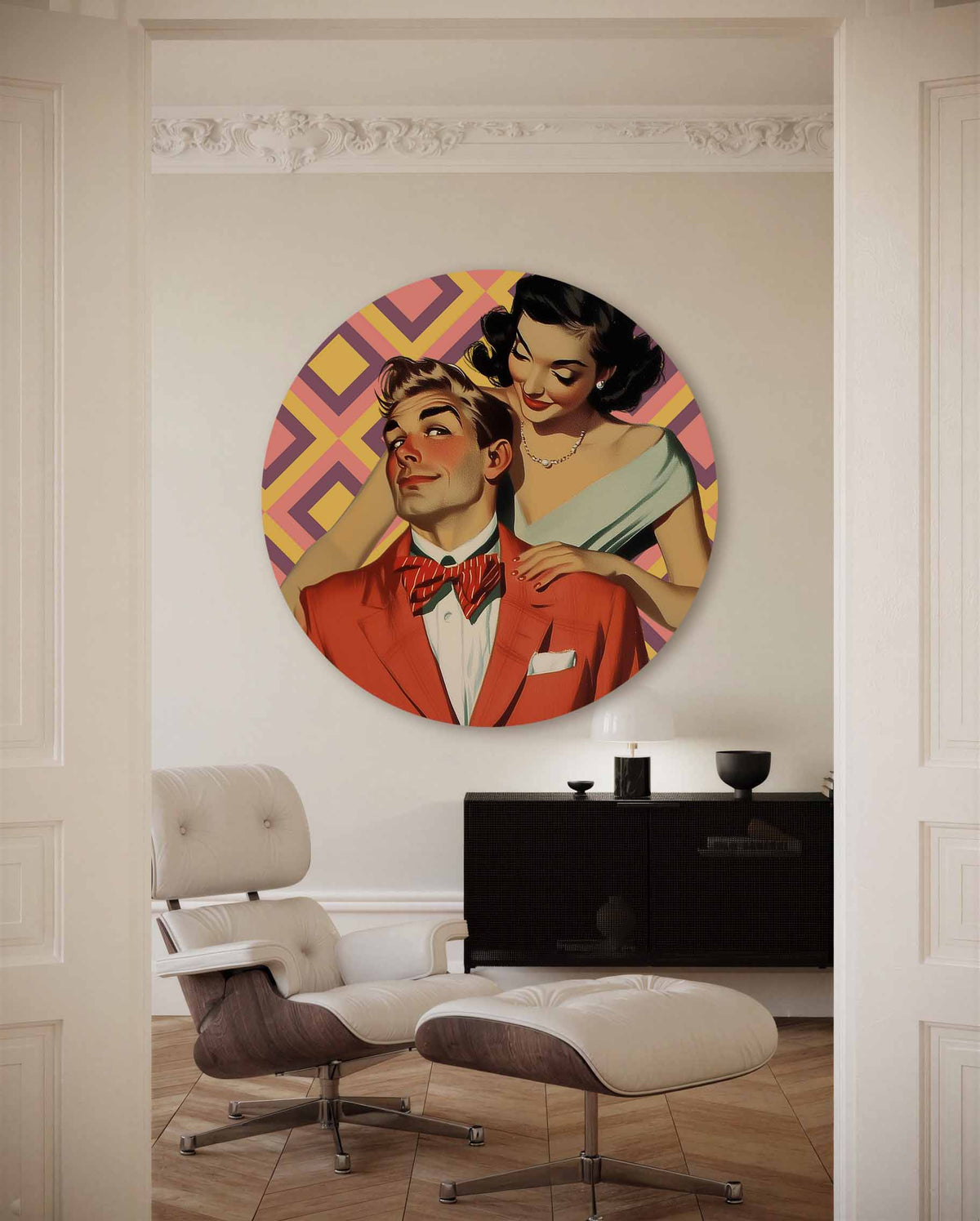 Retro koppel – muurcirkel met kleur en vormen voor aan de muur