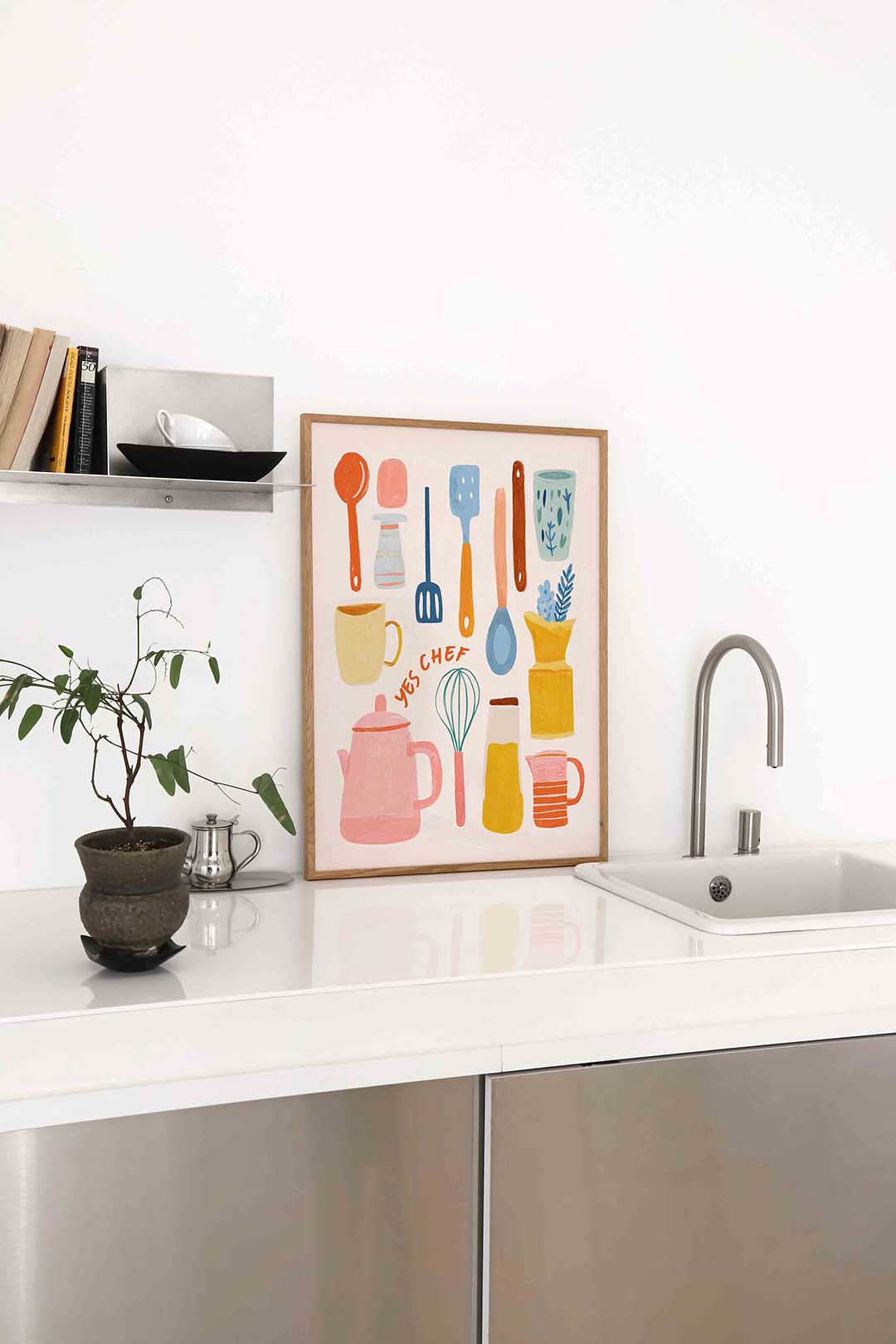 Keukengerei en kopjes – staande keuken wanddecoratie van WallArtistic