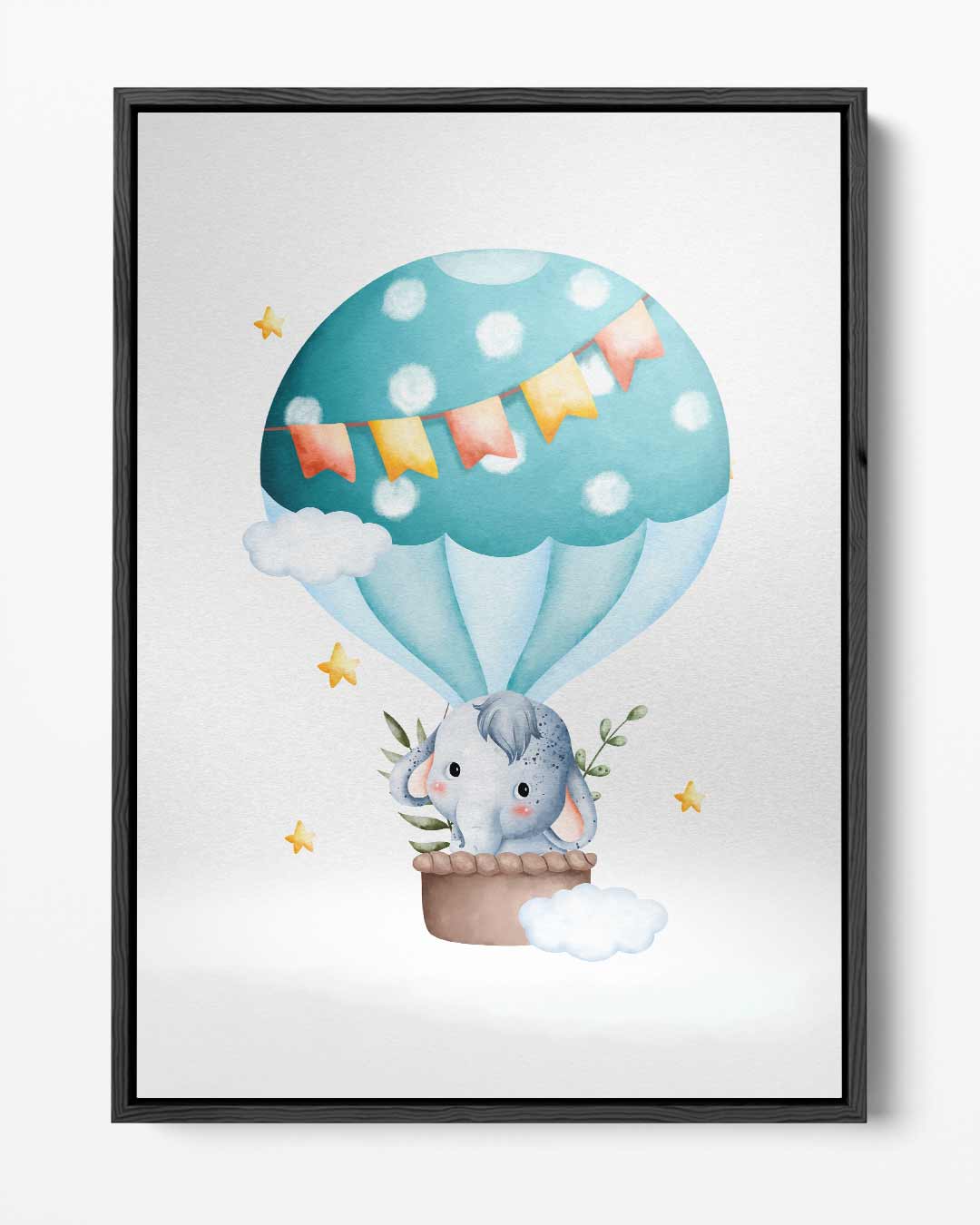 Dromerige Olifant in Luchtballon – portret kunstwerk als wanddecoratie