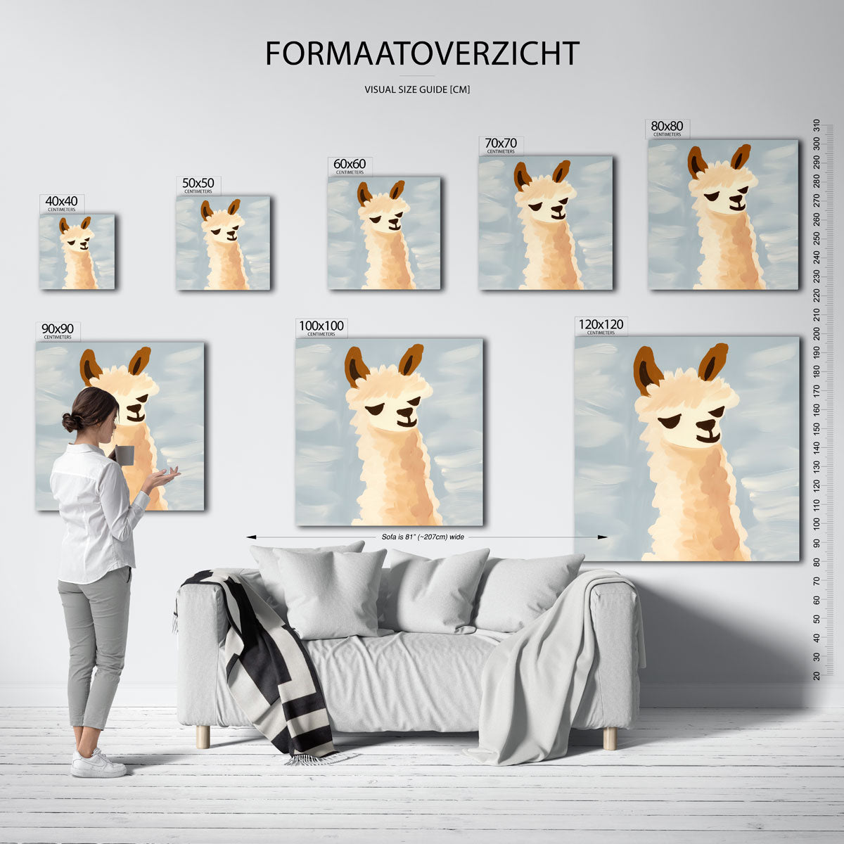 Lama met blauwe achtergrond – vierkante muurposter voor de kinderkamer