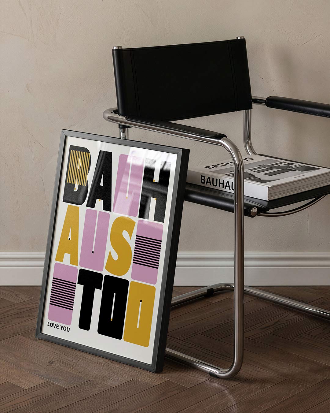 Typografisch lijnenspel – staande Bauhaus poster voor aan de muur