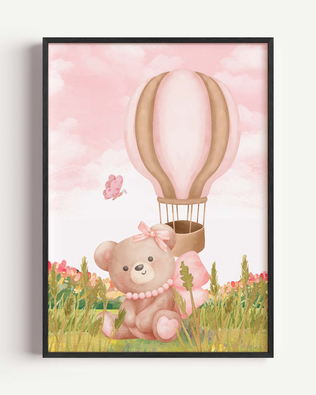 Schattige Teddybeer en Luchtballon – kids portret poster als wanddecoratie
