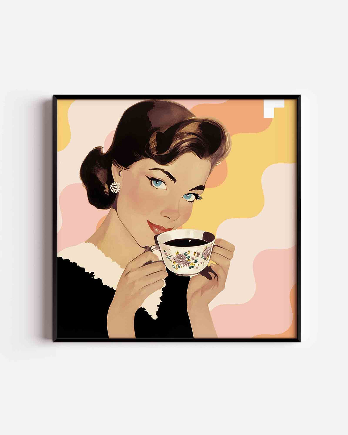 Vrouw met kopje – Pop Art vierkante poster als wanddecoratie
