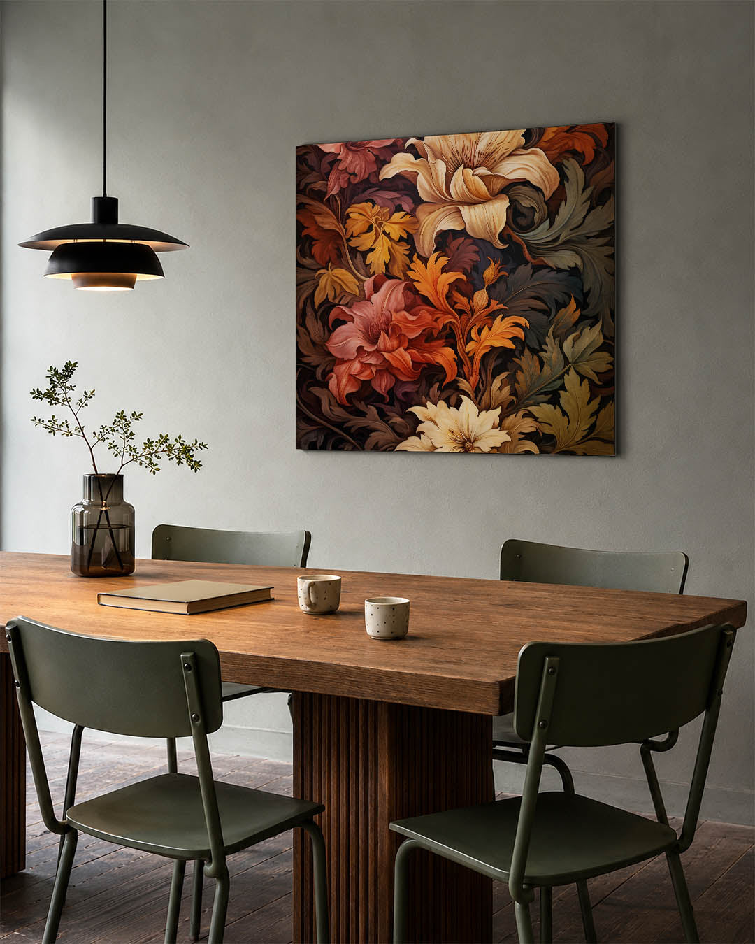 Bloemrijke vormen kunstwerk – tweede productweergave – dit kunstwerk toont een weelderige verzameling van bloemen en bladeren