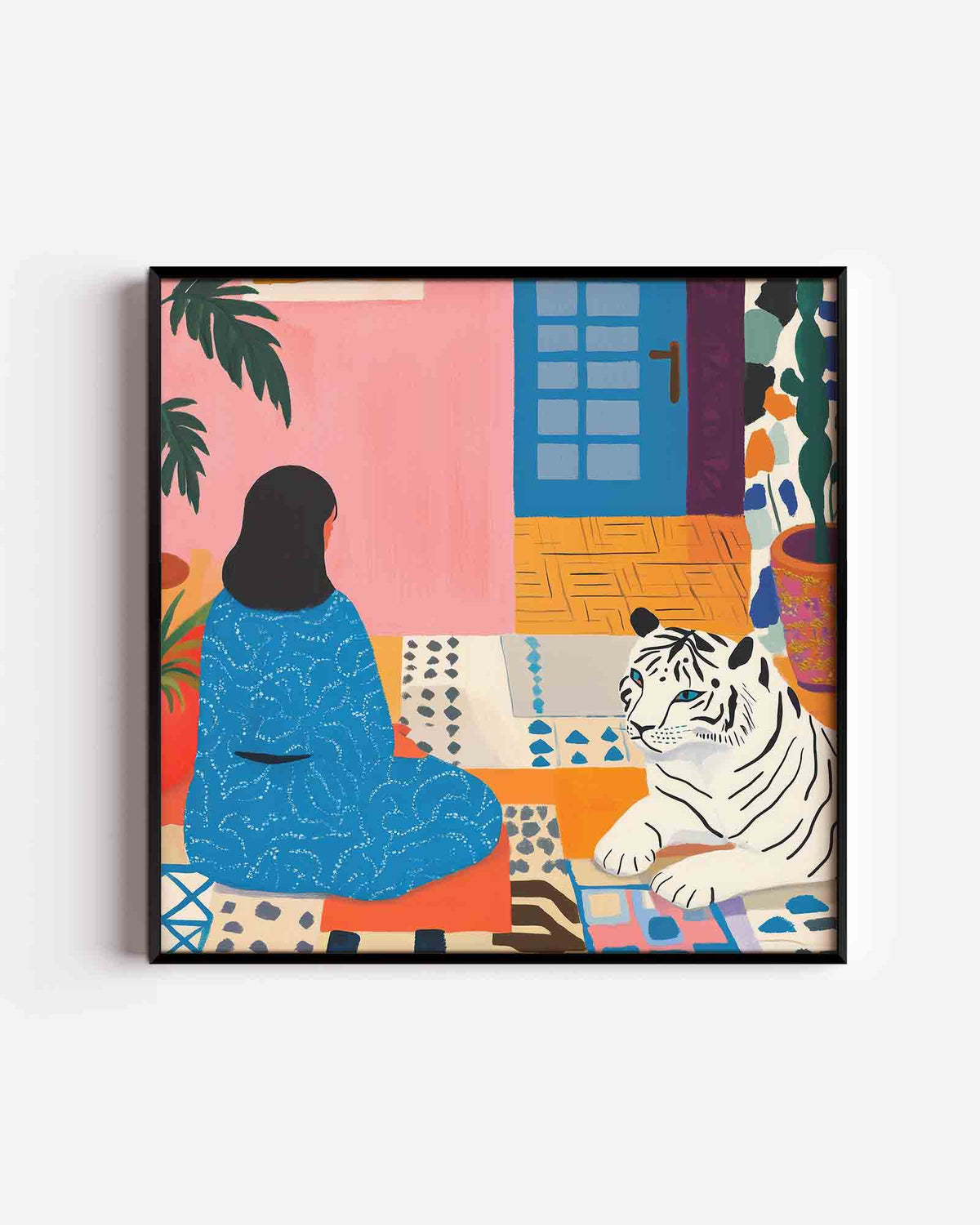 Vrouw en tijger – moderne vierkante poster als wanddecoratie