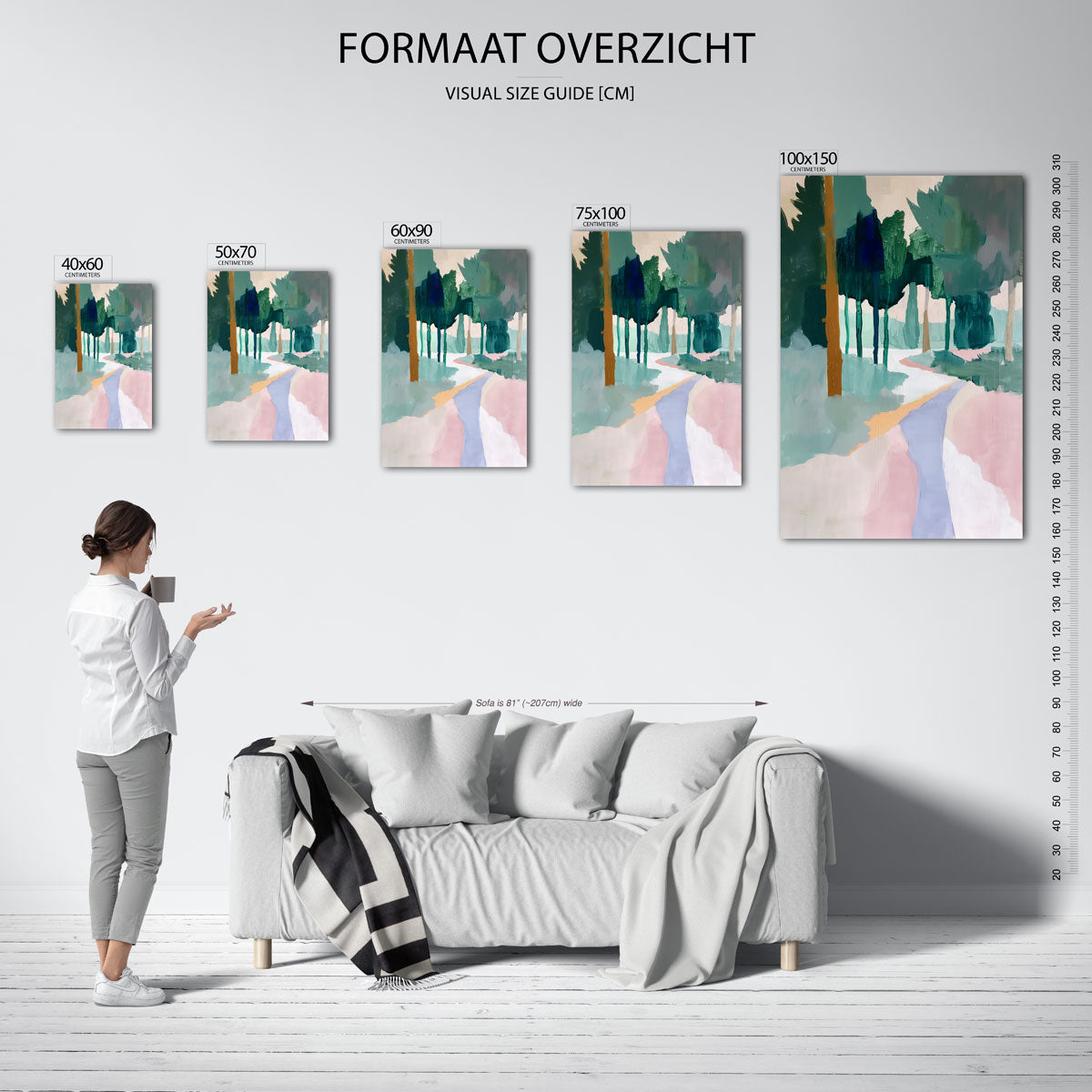 Vloeiende boslandschap – moderne staande wandkunst