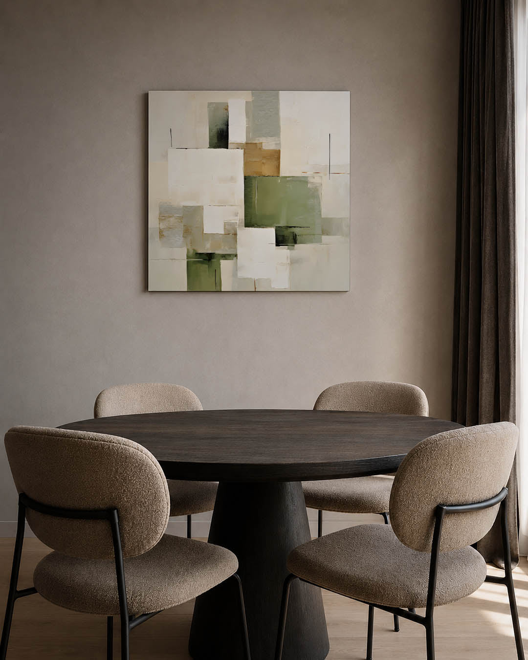 Geometrische vlakken kunstwerk – tweede productweergave – dit werk toont een compositie van rechthoekige vormen in zachte