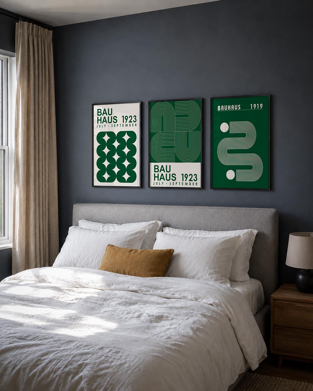 Vorm en ritme posterset – derde productweergave – deze posterset in drie delen toont een speelse ordening van donkergroene