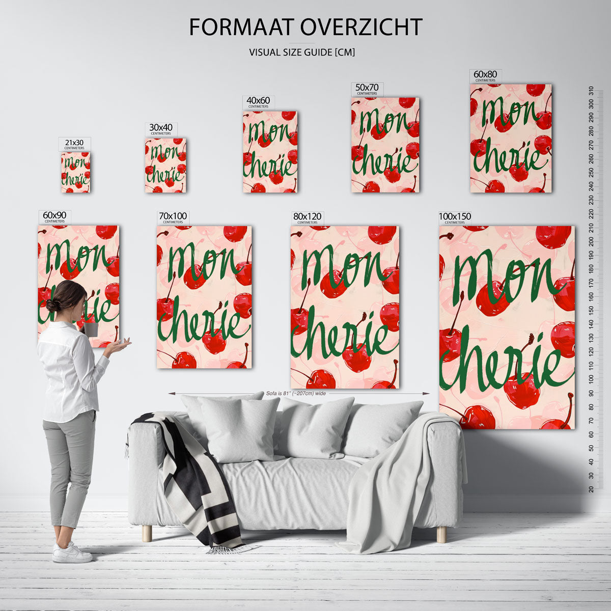 Kersen en tekst – staande muurposter met kleurrijke illustratie