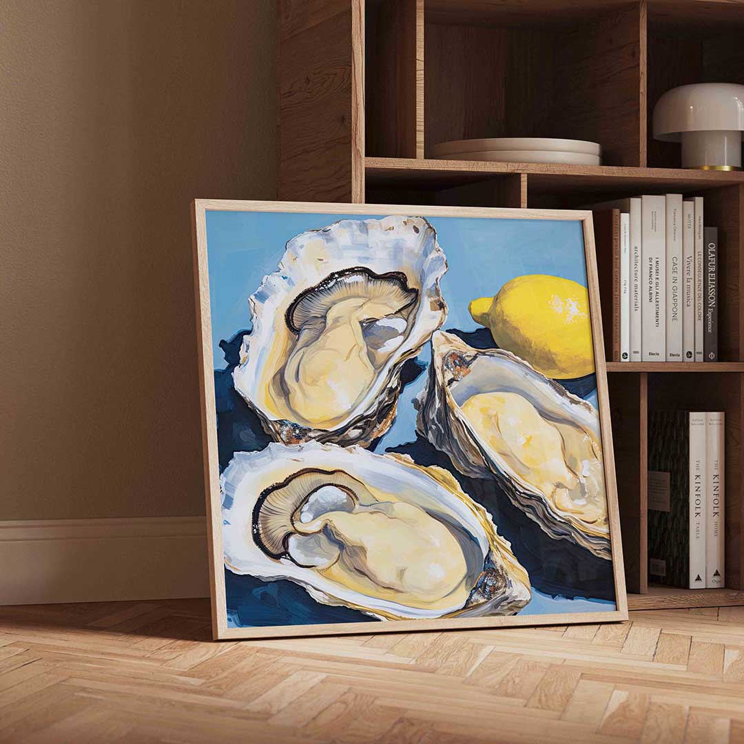 Oesters en citroen – geïllustreerde wandkunst als vierkante poster