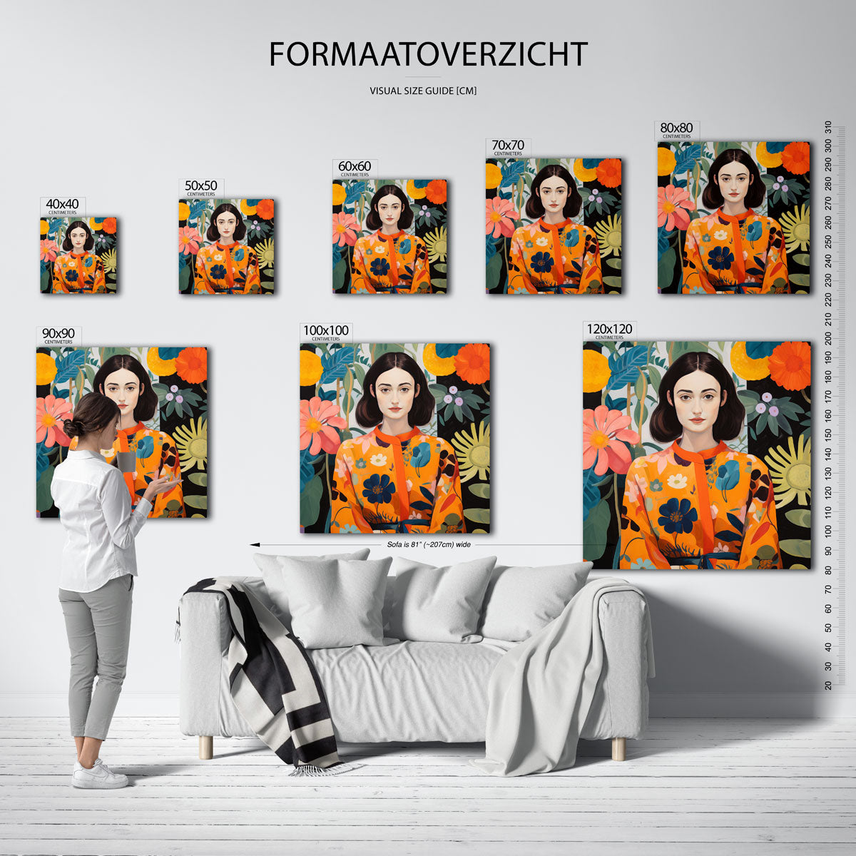 Vrouw met bloemen – vierkante muurposter met kunst en design