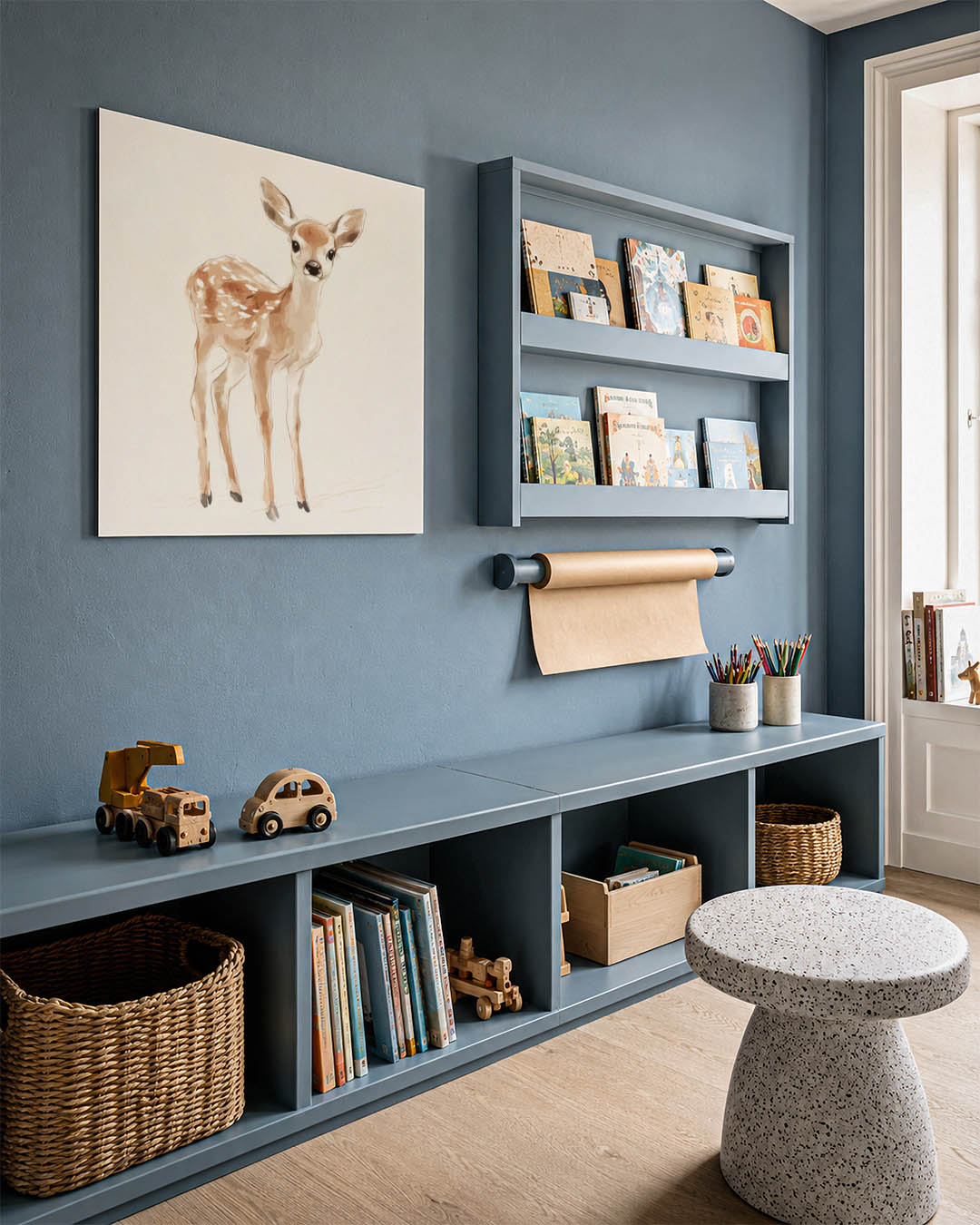 Schattig hertenkalf kunstwerk – detailweergave – dit werk toont een jong hert in zachte tinten, met een delicate balans van