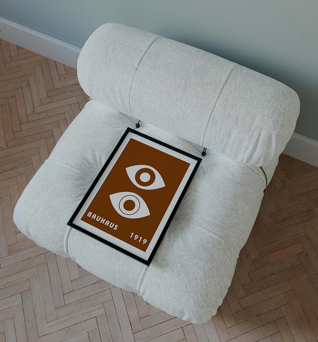 Oogvormen en tekst – staande Bauhaus poster voor aan de muur