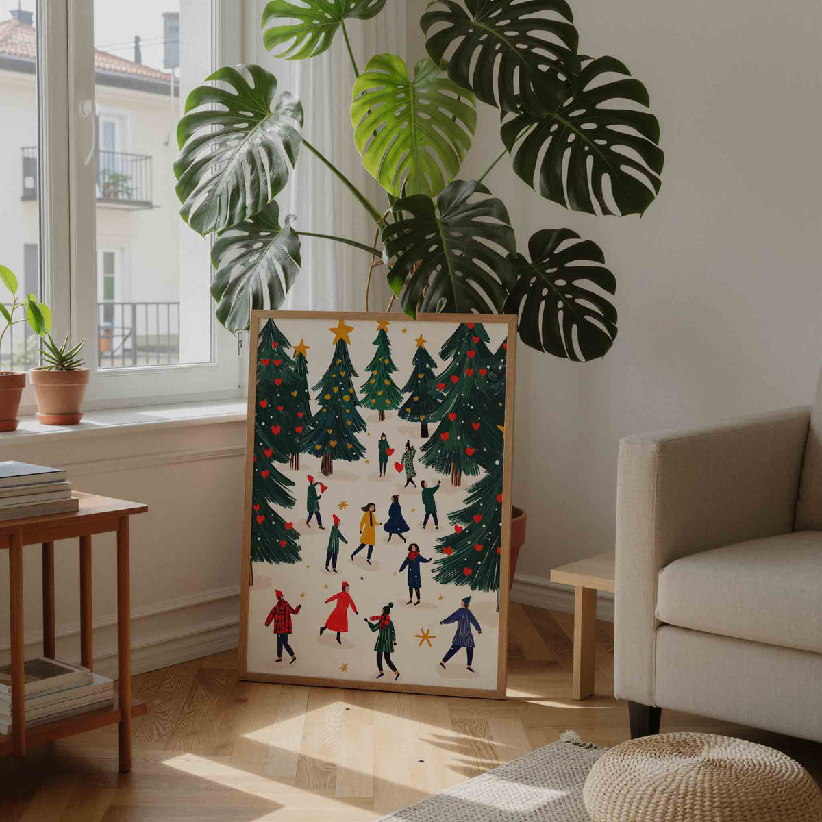Winterse boswandeling – feestelijke wandkunst als portret poster