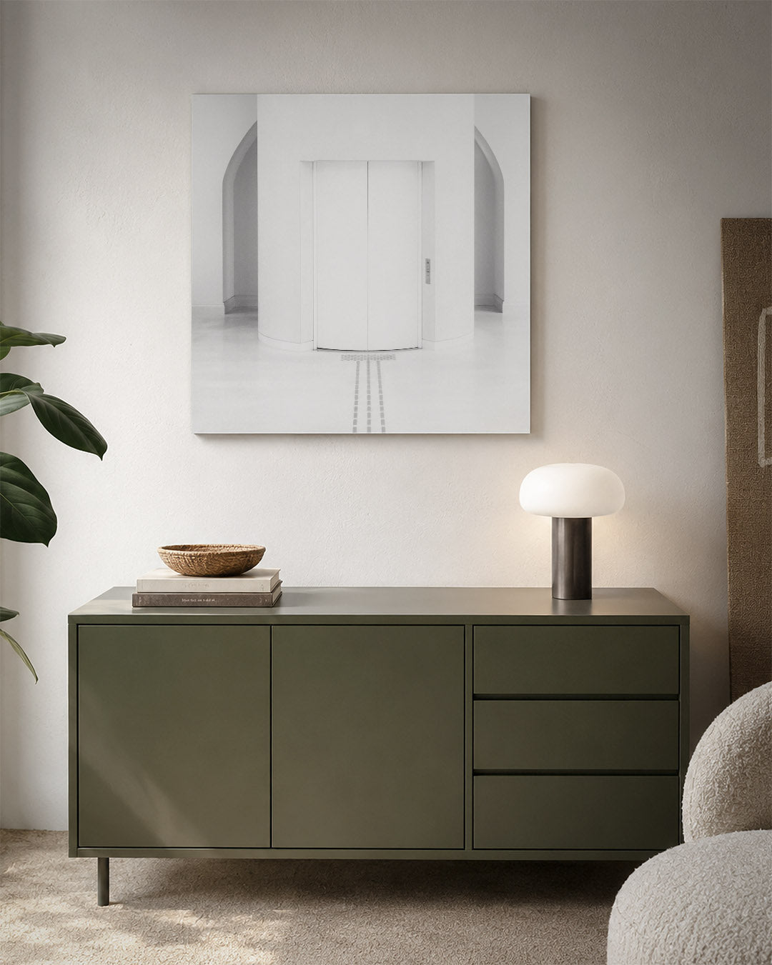 Architectuur kunstwerk – detailweergave – dit werk toont een serene, symmetrische compositie met zachte lijnen en een rustige