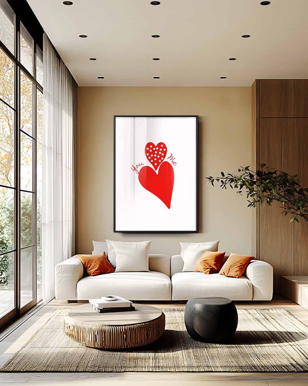 Liefdevolle Hartenontmoeting – staand kunstwerk voor modern interieur