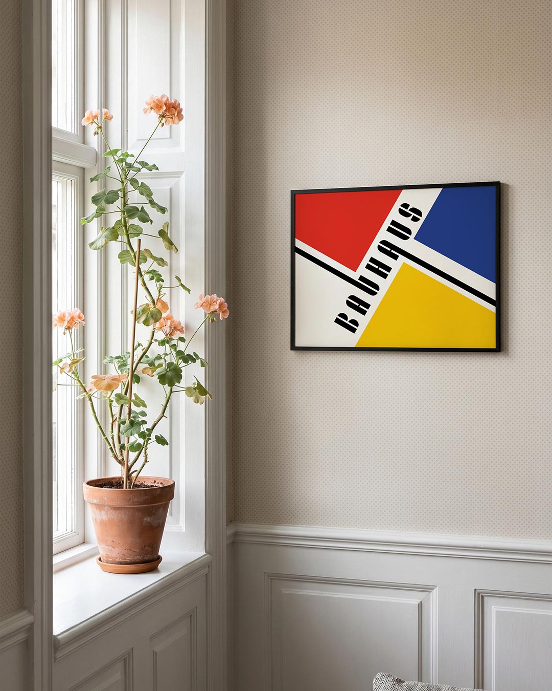 Vorm en kleurvlakken – liggende Bauhaus poster voor aan de muur