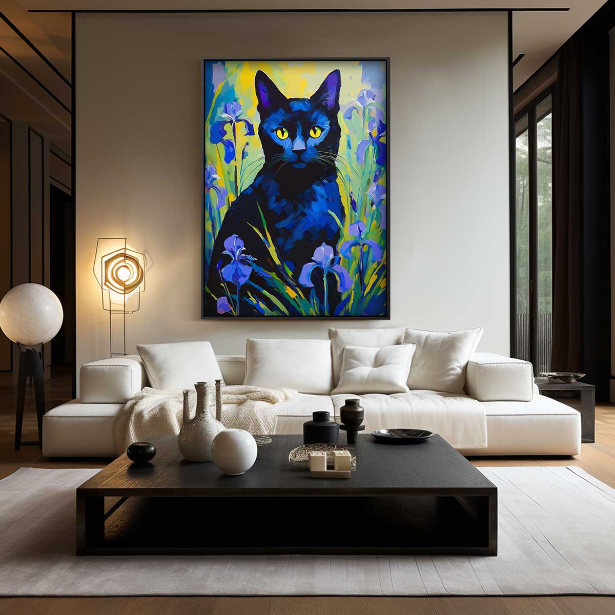 Gatto Mistico in un Giardino Fiorito Opera d'Arte