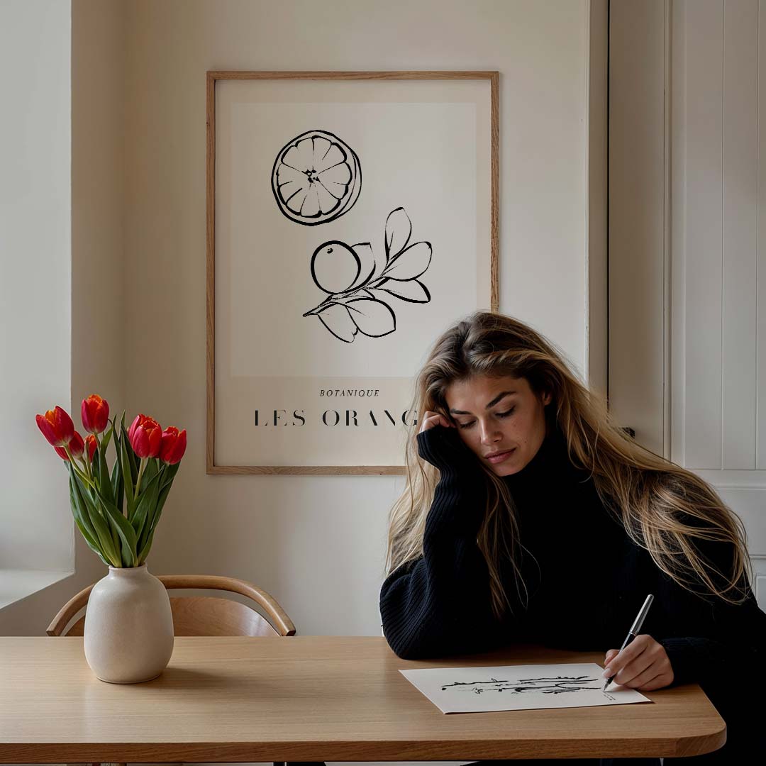 Botanische Sinaasappel Illustratie – culinaire wandkunst als portret poster