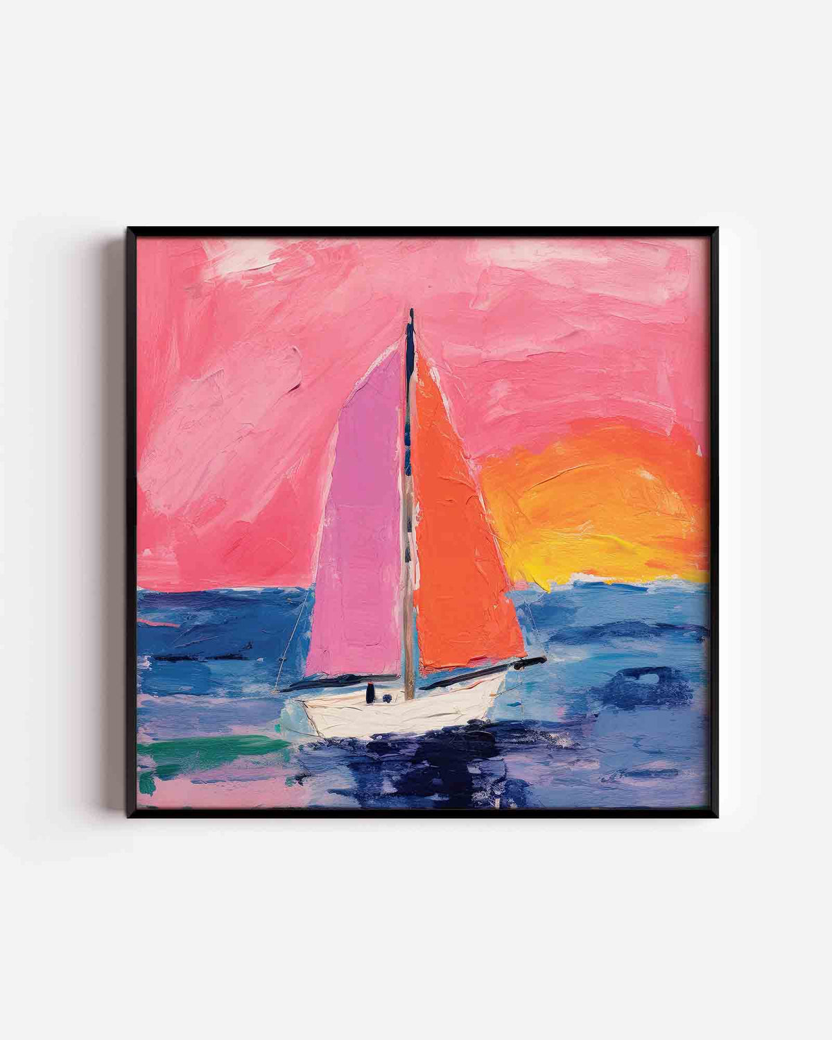 Zeilboot en zonsondergang – vierkante kinderposter als wanddecoratie