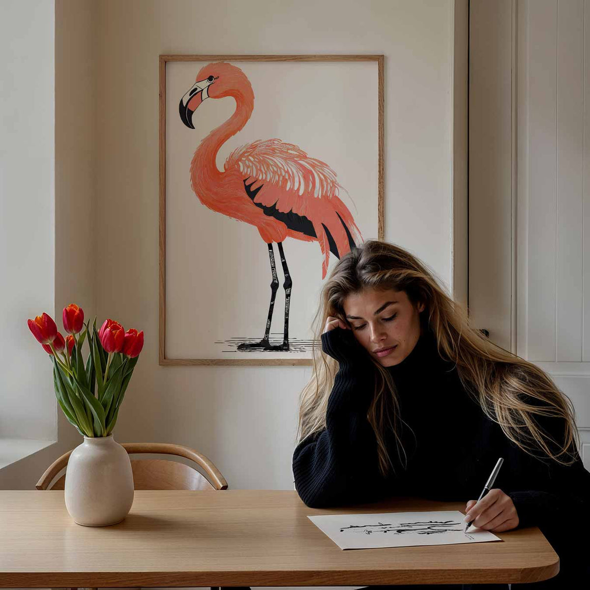 Stijlvolle Flamingo – staande dieren wanddecoratie van WallArtistic