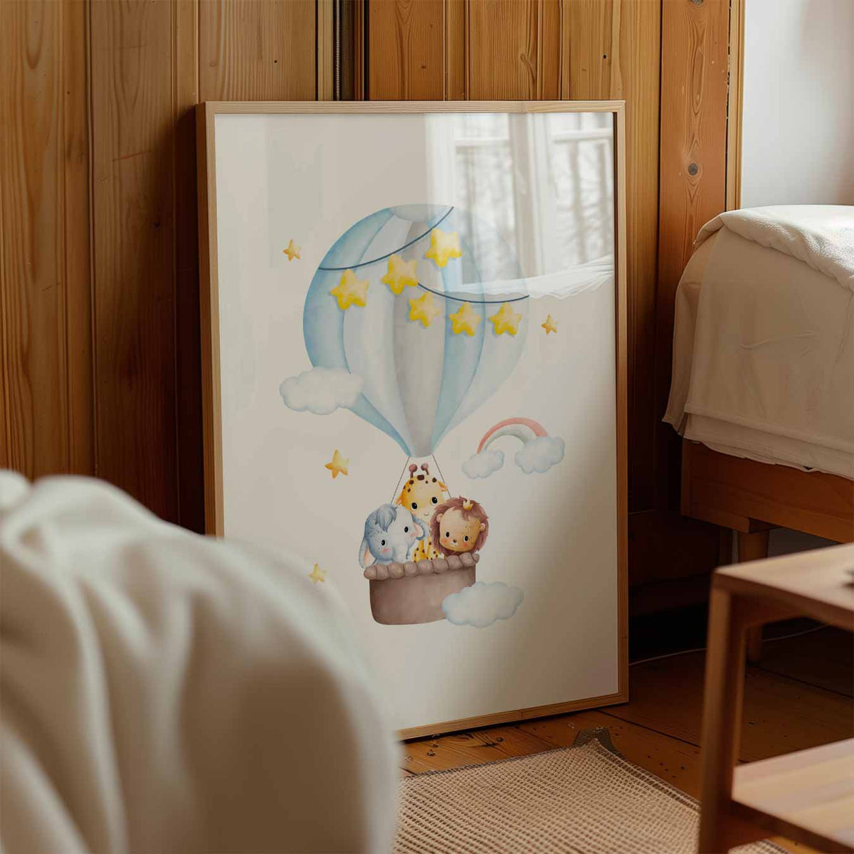 Dromerige Ballon Safari Kinderposter – staande muurposter voor de kinderkamer