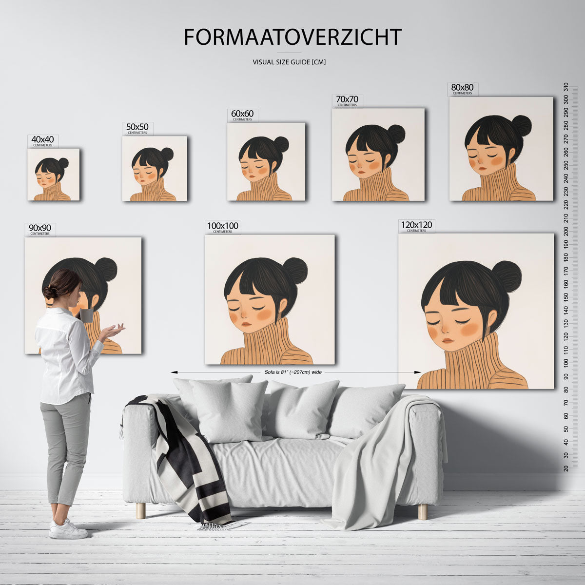 Meisje met gesloten ogen – vierkante muurposter voor een modern interieur
