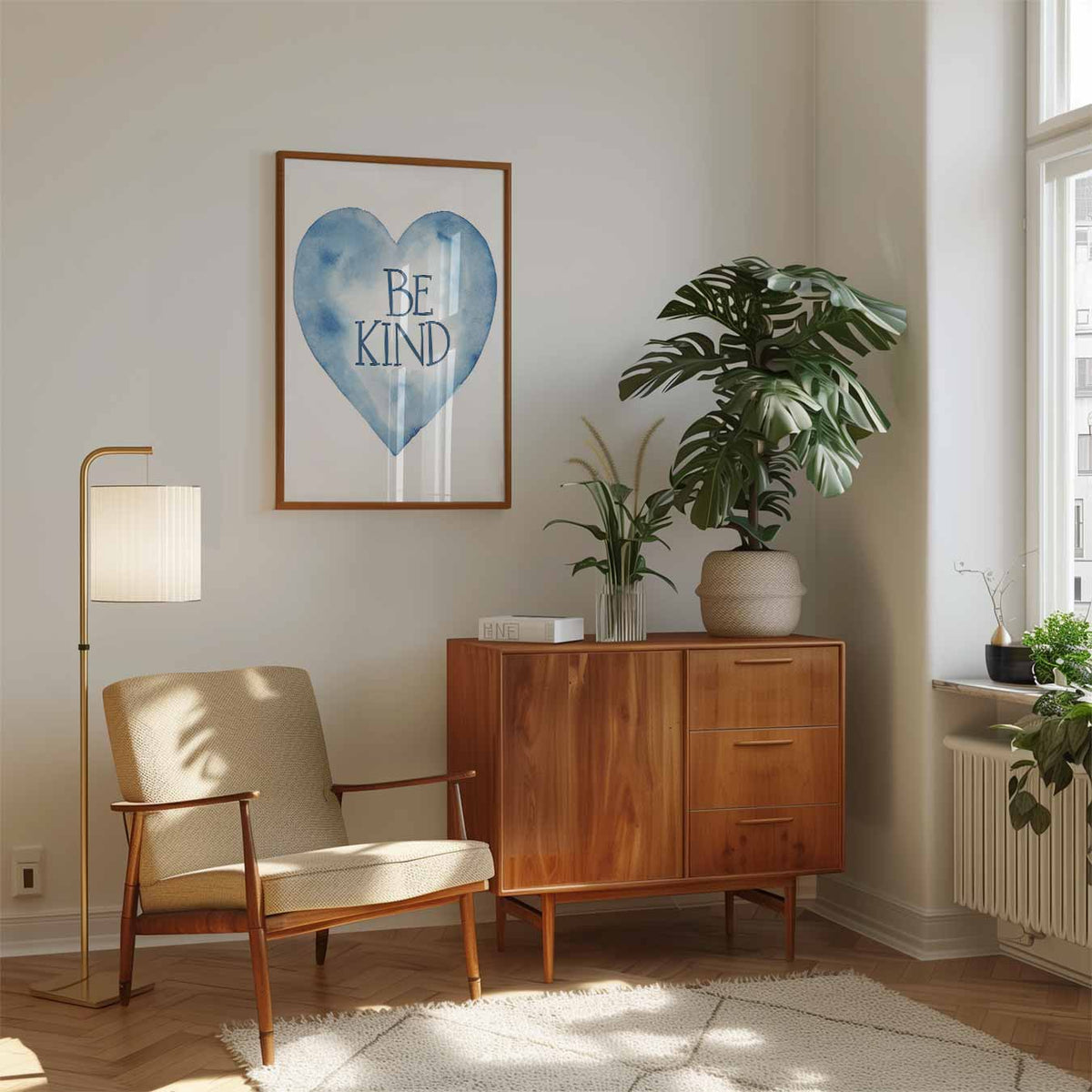 Be Kind Waterverf – speelse wandkunst als portret kinderposter