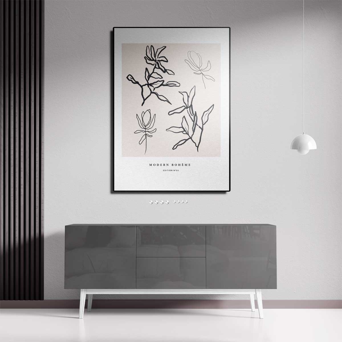 Moderne Boho Lijntekening Bloemen – staande wandkunst voor woonkamer of interieur