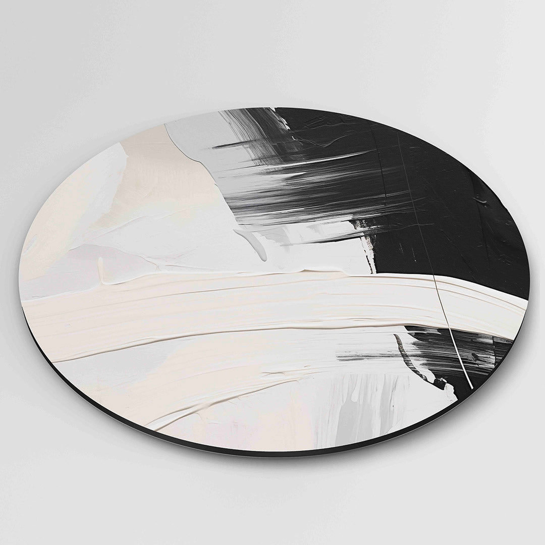 Zwart en wit abstracte – ronde wanddecoratie met abstract ontwerp