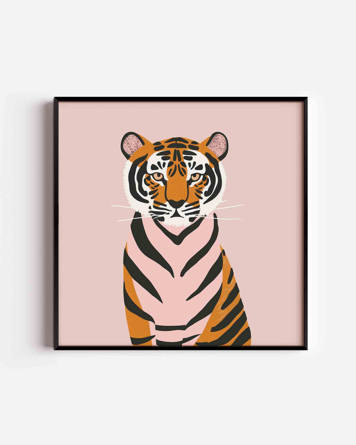 Tijger op roze achtergrond – vierkante kinderposter als wanddecoratie