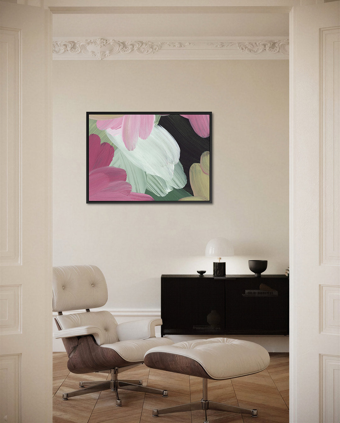 Vloeiende kleurencompositie – Roze – liggende wanddecoratie