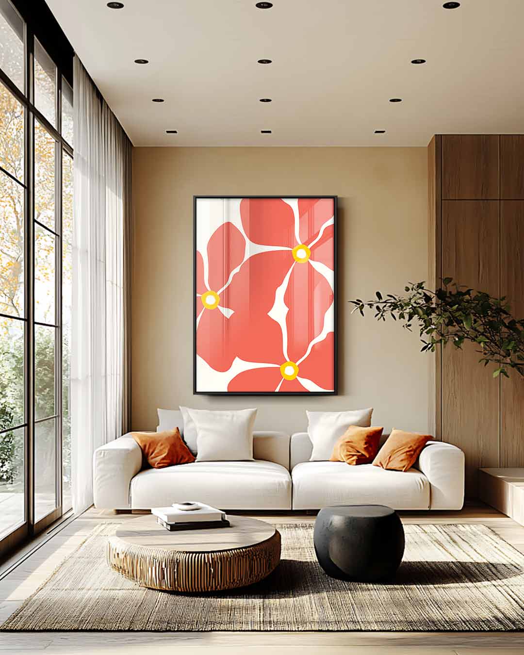 Bloemenexplosie op Canvas – kunstwerk met zwarte baklijst