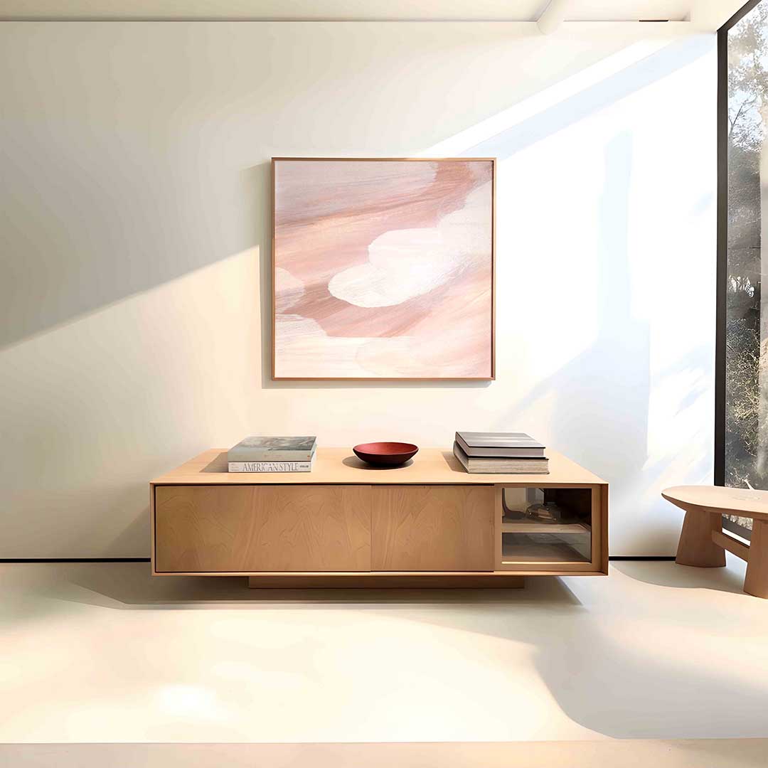 Abstracte roze en witte – vierkante schilderkunst wanddecoratie van WallArtistic