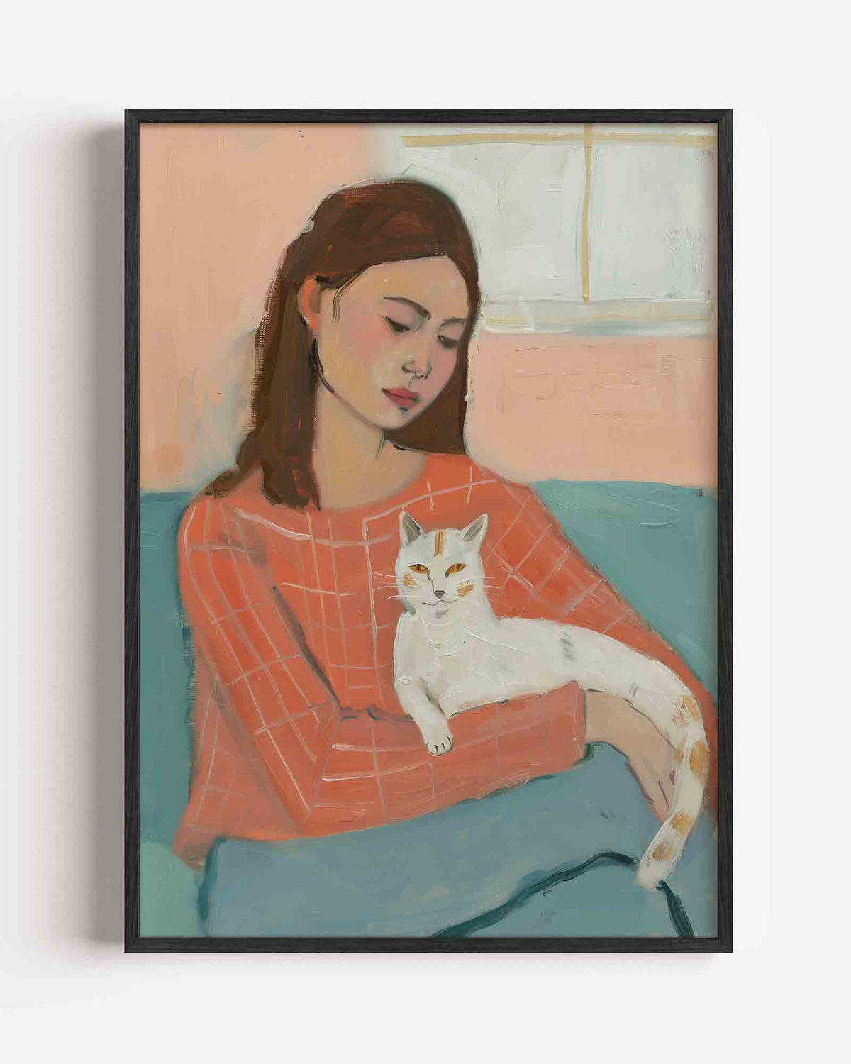 Vrouw met kat – hedendaagse illustratie portret poster als wanddecoratie