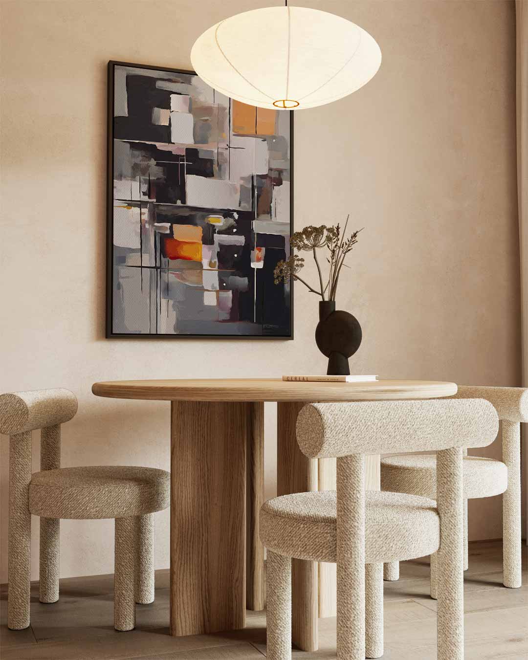 Abstracte Geometrie in Kleuren – kunstwerk met zwarte baklijst