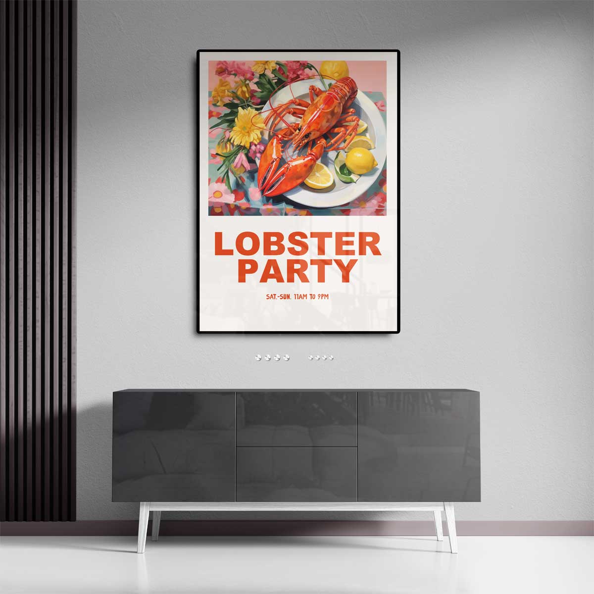 Lobster Party Poster – dibond wanddecoratie in staand formaat