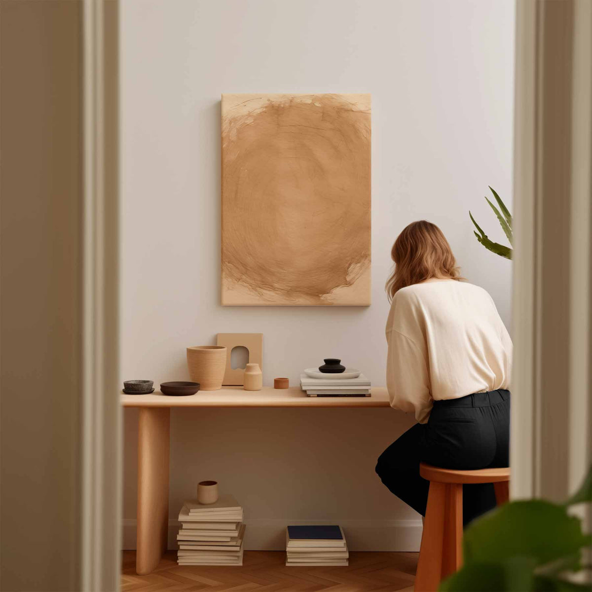 Zachte Okratonen Waterverf – modern portret kunstwerk van WallArtistic