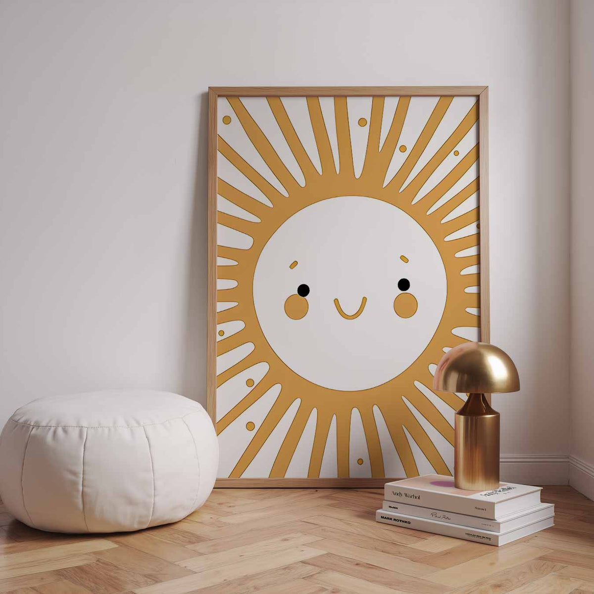 Zonnige Glimlach – speelse wandkunst als portret kinderposter